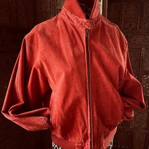 Genuine vintage leather red suede Brooks Brothers women’s bomber jacket.